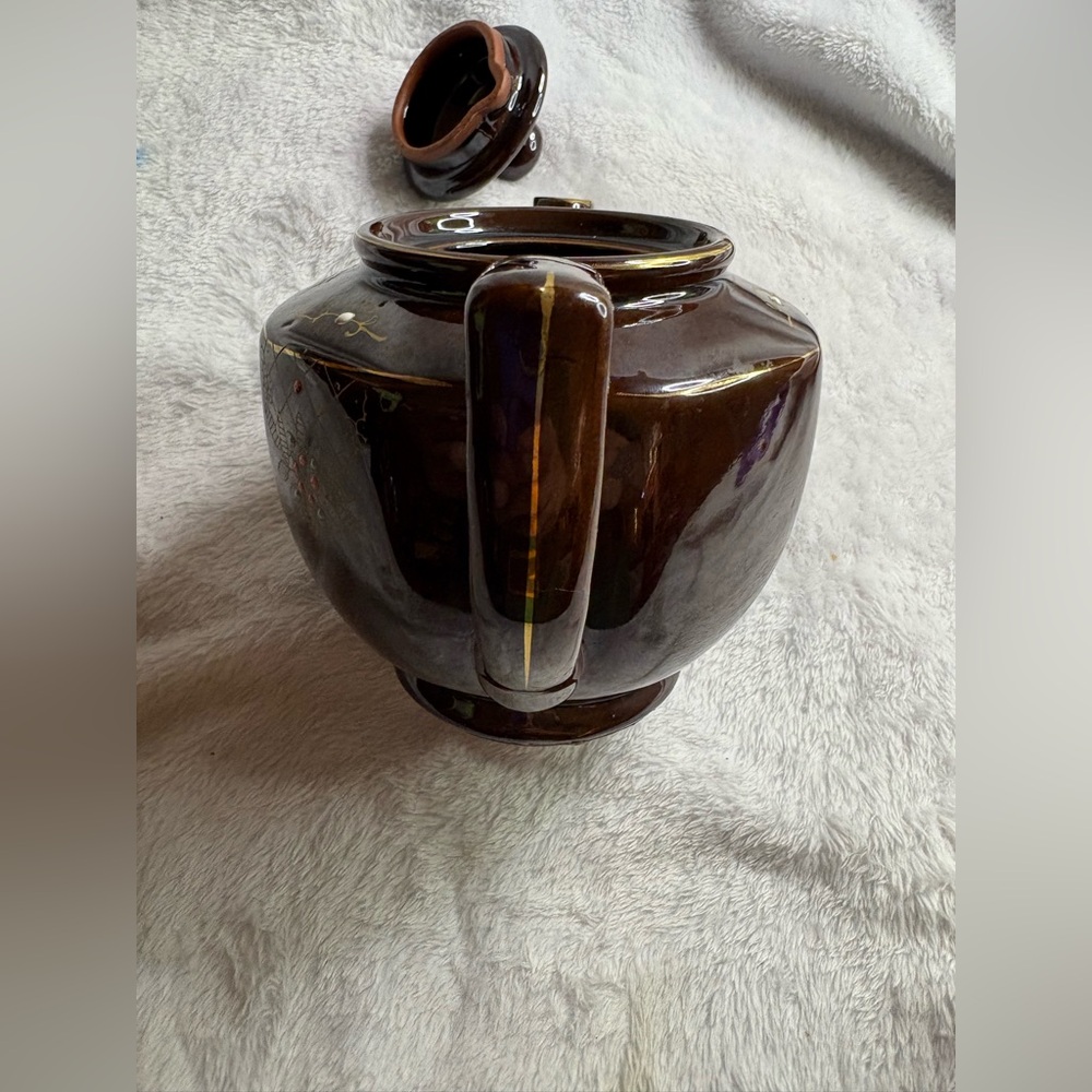 Brown Tea Pot Hand Painted Home Decor Floral Ceramic 6” Royalty 13.7oz Fancy Fun - Picture 11 of 14